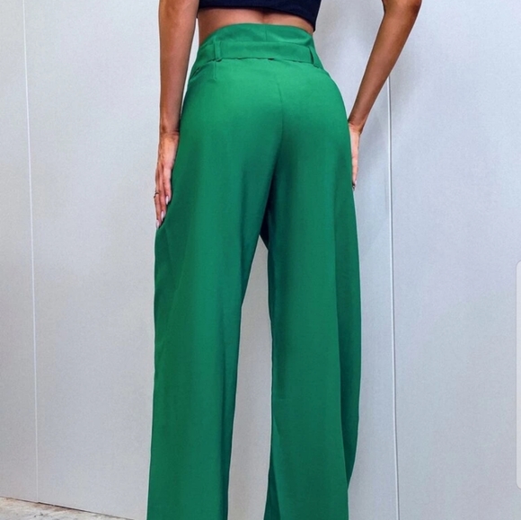 High-waist green wide leg pants - Picture 2 of 7